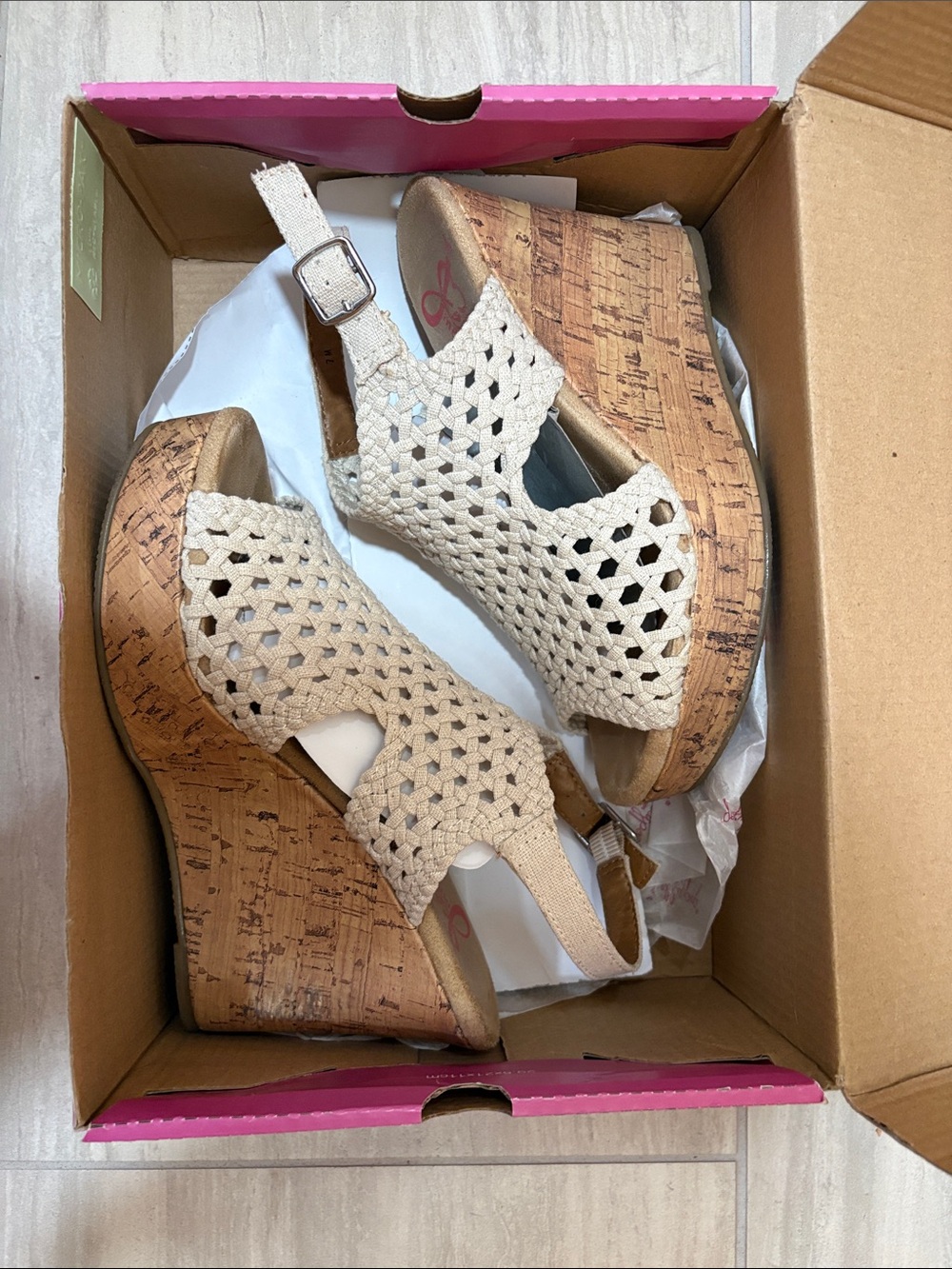 Jellypop Woven Beige Cork Wedge Sandals - Women's Summer Heels